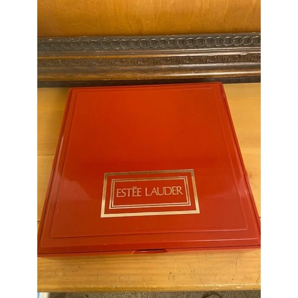 Estee Lauder Vintage Red Makeup Vanity Organizer Case w/ Mirror Storage Box 10